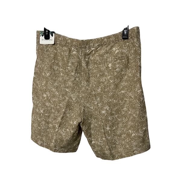 Cubavera Shorts Mens XLarge Beige Linen Blend Flat Front Tropical Leaf Print NWT - Picture 2 of 11